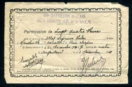 Vieux Papiers - Permission De 24h  De Argenteuil Pour Mondeville En Décembre 1939 - Dokumente