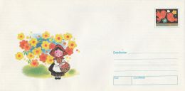 6661FM- PEASANT WOMAN, FLOWERS, BIRDS, PAINTED EGGS, EASTER, COVER STATIONERY, 1999, ROMANIA - Easter