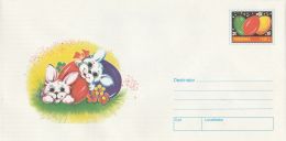 6662FM- RABBIT, FLOWERS, PAINTED EGGS, EASTER, COVER STATIONERY, 1999, ROMANIA - Easter