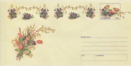 6663FM- CHICKENS, TULIPS, VIOLETS, FLOWERS, PAINTED EGGS, EASTER, COVER STATIONERY, 1999, ROMANIA - Easter