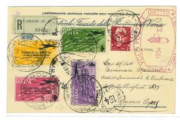 RARA CARTOLINA RACCOMANDATA PER BUENOS AYRES - SERIE PA 56/59 - INTERESSANTI ANNULLI ACCESSORI ANNO 1934 - Marcofilie (Luchtvaart)