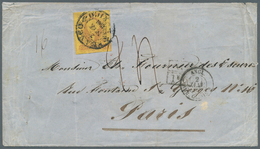 00606 Mexiko: 1861 (Nov.) Cover To Paris Via London, Franked By Very Fine 1861 4r Rose Red On Yellow Tied - Messico