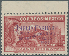 00610 Mexiko: 1935, 20 Centavoss Airmail Issue Carmine With Overprint "Amelia Earhart | Vuelo De Buena Vol - Messico