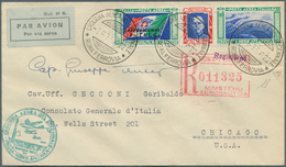 00629 Flugpost Europa: 1933, Mass Flight Triptych 5.25 + 44.75 L. "I-TEUC" On Well Preserved Registered Le - Marcofilía (Aviones)