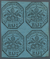 00706 Italien - Altitalienische Staaten: Kirchenstaat: 1852, 7 Baj. Blue, Block Of Four, Mint With Origina - Stato Pontificio