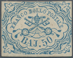 00707 Italien - Altitalienische Staaten: Kirchenstaat: 1852: 50 Baj. Blue Bajocchi, Mint With Partial Gum, - Stato Pontificio