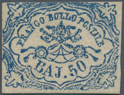 00709 Italien - Altitalienische Staaten: Kirchenstaat: 1864: 50 Bajocchi Blue, Defective Print, New With O - Kerkelijke Staten