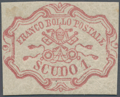 00713 Italien - Altitalienische Staaten: Kirchenstaat: 1852: 1 Scudo Rose Carmine, Mint With Original Gum, - Estados Pontificados