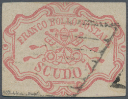 00715 Italien - Altitalienische Staaten: Kirchenstaat: 1852: 1 Scudo Rose Carmine, Cancelled With Parts Of - Etats Pontificaux