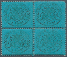 00725 Italien - Altitalienische Staaten: Kirchenstaat: 1868, 5 Cents, Dark Blue, Block Of Four MNH, Three - Kerkelijke Staten