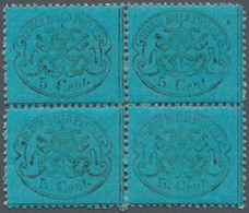 00725 Italien - Altitalienische Staaten: Kirchenstaat: 1868, 5 Cents, Dark Blue, Block Of Four MNH, Three - Estados Pontificados