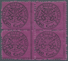 00726 Italien - Altitalienische Staaten: Kirchenstaat: 1868, 20 Cents Violet, Glossy Paper, Block Of Four, - Kirchenstaaten