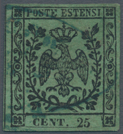 00731 Italien - Altitalienische Staaten: Modena: 1852, 25 Cents Green, COLOR ERROR, Cancelled, Fresh Stamp - Modena