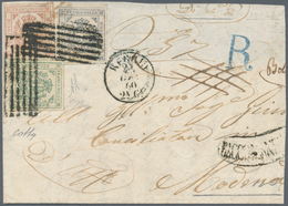 00739 Italien - Altitalienische Staaten: Modena: 1860: Rare Three Color Franking: 5 Cent. Green + 20 Cent - Modena