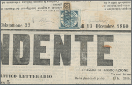 00756 Italien - Altitalienische Staaten: Neapel: 1860: ½ T. ''Trinacria`` Dark Blue (Sassone 15a) On Large P - Napels