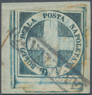 00759 Italien - Altitalienische Staaten: Neapel: 1860: ½ Blue Returns Called "Crocetta", Tied To Small Pic - Napels
