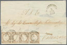 00768 Italien - Altitalienische Staaten: Neapel: 1861, ½ Grana Brown, Two Horizontal Pairs On A Letter To - Napels