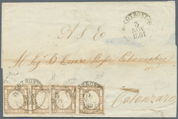 00768 Italien - Altitalienische Staaten: Neapel: 1861, ½ Grana Brown, Two Horizontal Pairs On A Letter To - Neapel