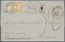 00778 Italien - Altitalienische Staaten: Neapel: 1861, 10 Grana Yellow And 50 Grana Bluish Grey On Letter - Nápoles
