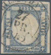 00780 Italien - Altitalienische Staaten: Neapel: 1861: 50 Grana Ultramarin Grey, Cancelled With Double Cir - Napels