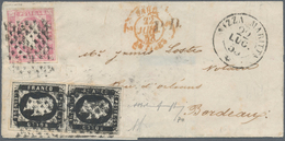 00799 Italien - Altitalienische Staaten: Sardinien: 1852: 5 Cent. Black Nero, Verticale Pair And 40 Cent L - Sardinië