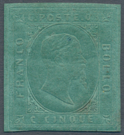 00811 Italien - Altitalienische Staaten: Sardinien: 1853, 5 Cents Green, Mint With Gum, In Excellent Condi - Sardaigne