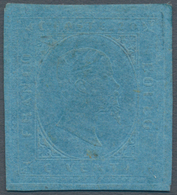 00813 Italien - Altitalienische Staaten: Sardinien: 1853: 20 Centesimi Blue, MNH, Repaired In The Middle A - Sardegna