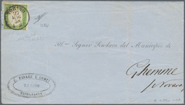 00826 Italien - Altitalienische Staaten: Sardinien: 1857: 5 Cents Green Yellow (faulty Print), Single Fran - Sardinien
