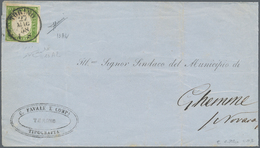 00826 Italien - Altitalienische Staaten: Sardinien: 1857: 5 Cents Green Yellow (faulty Print), Single Fran - Sardinia