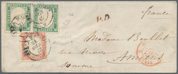 00833 Italien - Altitalienische Staaten: Sardinien: 1857, Feb. 11: 5 Cents Emerald Green, Horizontal Pair - Sardaigne