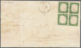 00834 Italien - Altitalienische Staaten: Sardinien: 1862: Letter Franked With 5 Cents Yellowish Green, Blo - Sardinië