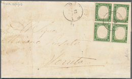 00834 Italien - Altitalienische Staaten: Sardinien: 1862: Letter Franked With 5 Cents Yellowish Green, Blo - Sardinien