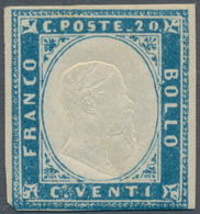 00843 Italien - Altitalienische Staaten: Sardinien: 1855, 20 Cents Cobalt, MNH, Has The Lower Left Corner - Sardaigne