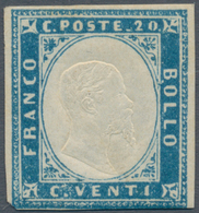 00843 Italien - Altitalienische Staaten: Sardinien: 1855, 20 Cents Cobalt, MNH, Has The Lower Left Corner - Sardinia