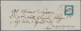 00844 Italien - Altitalienische Staaten: Sardinien: 1855/63: 20 Cents Cobalt, Print Of 1855, Used On Lette - Sardegna