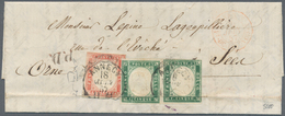 00850 Italien - Altitalienische Staaten: Sardinien: 1855: 5 Cents Dark Emerald Green, Horizontal Pair, And - Sardinië