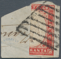 00856 Italien - Altitalienische Staaten: Sardinien: 1860, 40 Cent. Red, Vertical Bisect And Used As A 20 C - Sardaigne