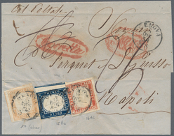 00857 Italien - Altitalienische Staaten: Sardinien: 1858: Tricolour Franking With 80 Cents Light Bistre, 2 - Sardaigne