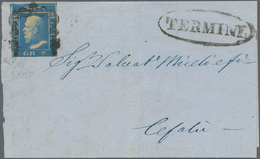 00867 Italien - Altitalienische Staaten: Sizilien: 1859, 2 Grana Ultramarin, First Plate, On A Letter Addr - Sicilia