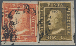 00869 Italien - Altitalienische Staaten: Sizilien: 1859: 5 Grana, 2nd Plate, Vermillon And 1 Grano, 2nd Pl - Sicilia