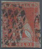 00877 Italien - Altitalienische Staaten: Toscana: 1851, 2 Soldi Scarlet On Light Blue Paper, Used; With Ra - Toskana