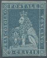 00881 Italien - Altitalienische Staaten: Toscana: 1851: 2 Crazie Light Blue On Gray Paper, Mint With Origi - Toscana