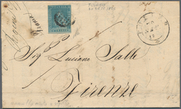 00885 Italien - Altitalienische Staaten: Toscana: 1851, 2 Crazie Blue On Grey Paper, On A Letter Addressed - Toskana