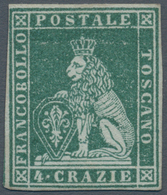 00886 Italien - Altitalienische Staaten: Toscana: 1851, 4 Crazie Green On Gray, Mint With Original Gum; Wi - Toscana