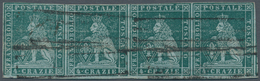 00887 Italien - Altitalienische Staaten: Toscana: 1851, 4 Crazie Green On Grey, Horizontal Strip Of Four, - Toscane