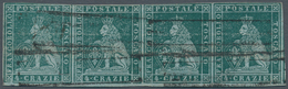 00887 Italien - Altitalienische Staaten: Toscana: 1851, 4 Crazie Green On Grey, Horizontal Strip Of Four, - Toskana