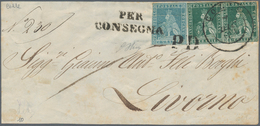 00888 Italien - Altitalienische Staaten: Toscana: 1851, 4 Crazie Green On Grey, Horizontal Pair And 2 Craz - Toskana