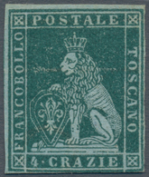 00890 Italien - Altitalienische Staaten: Toscana: 1851: 4 Crazie Blue Green On Gray Paper, Mint With Origi - Toscana