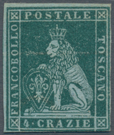 00890 Italien - Altitalienische Staaten: Toscana: 1851: 4 Crazie Blue Green On Gray Paper, Mint With Origi - Toskana