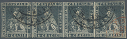00893 Italien - Altitalienische Staaten: Toscana: 1851, 6 Crarie Dark Grey On Grey Paper, Horizontal Strip - Tuscany